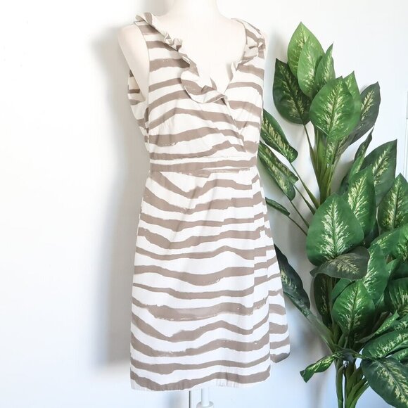 J. Crew Abstract Stripe Surplive V-neck Fit & Flare A-line Shift Mini Dress 10 - Picture 1 of 8